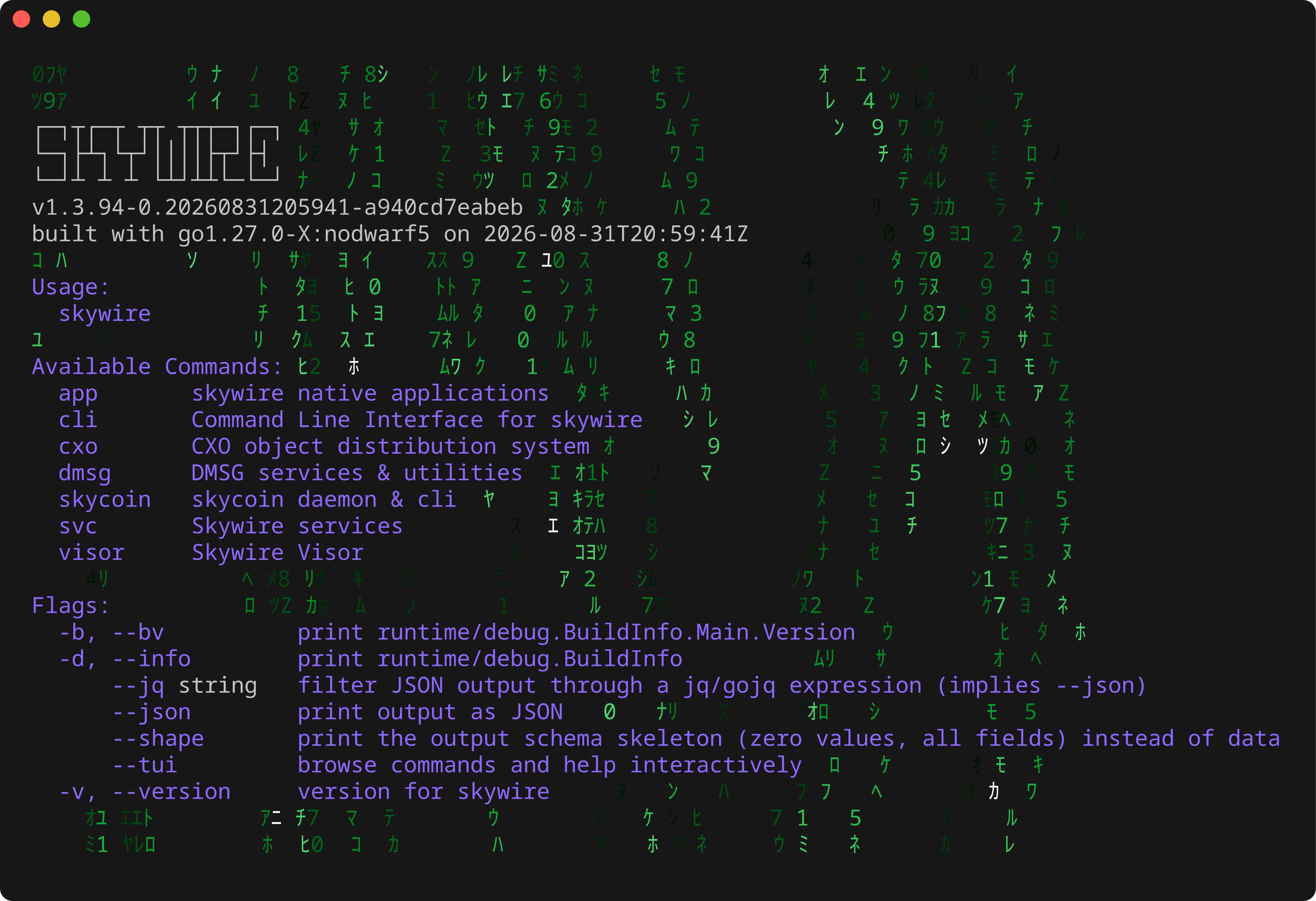 skywire --help — the top-level command tree